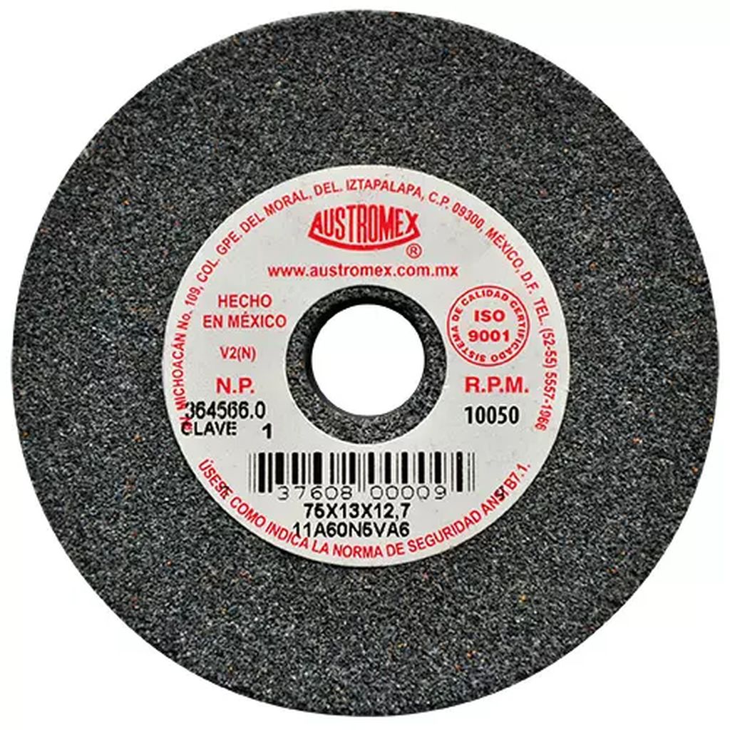 PIEDRA ABRASIVA T-1 3"X1/2"X1/2" G60 GRIS MEDIO USO GRAL-METAL-ESMERILAR-AFILAR-H.FORJ, AUSTROMEX
