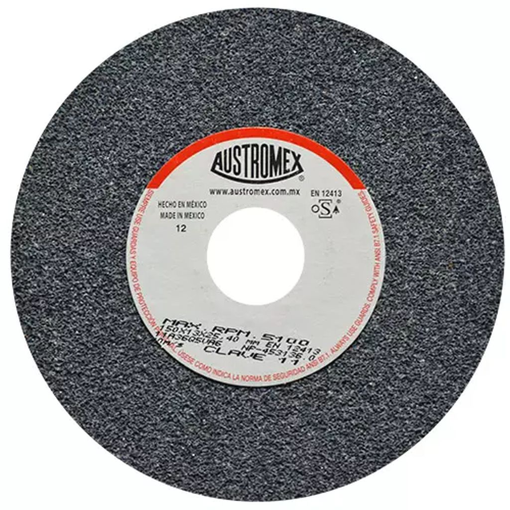 PIEDRA ABRASIVA T-1 6"X1/2"X1" G36 GRIS BURDO USO GRAL-METAL-ESMERILAR-AFILAR-H.FORJ, AUSTROMEX