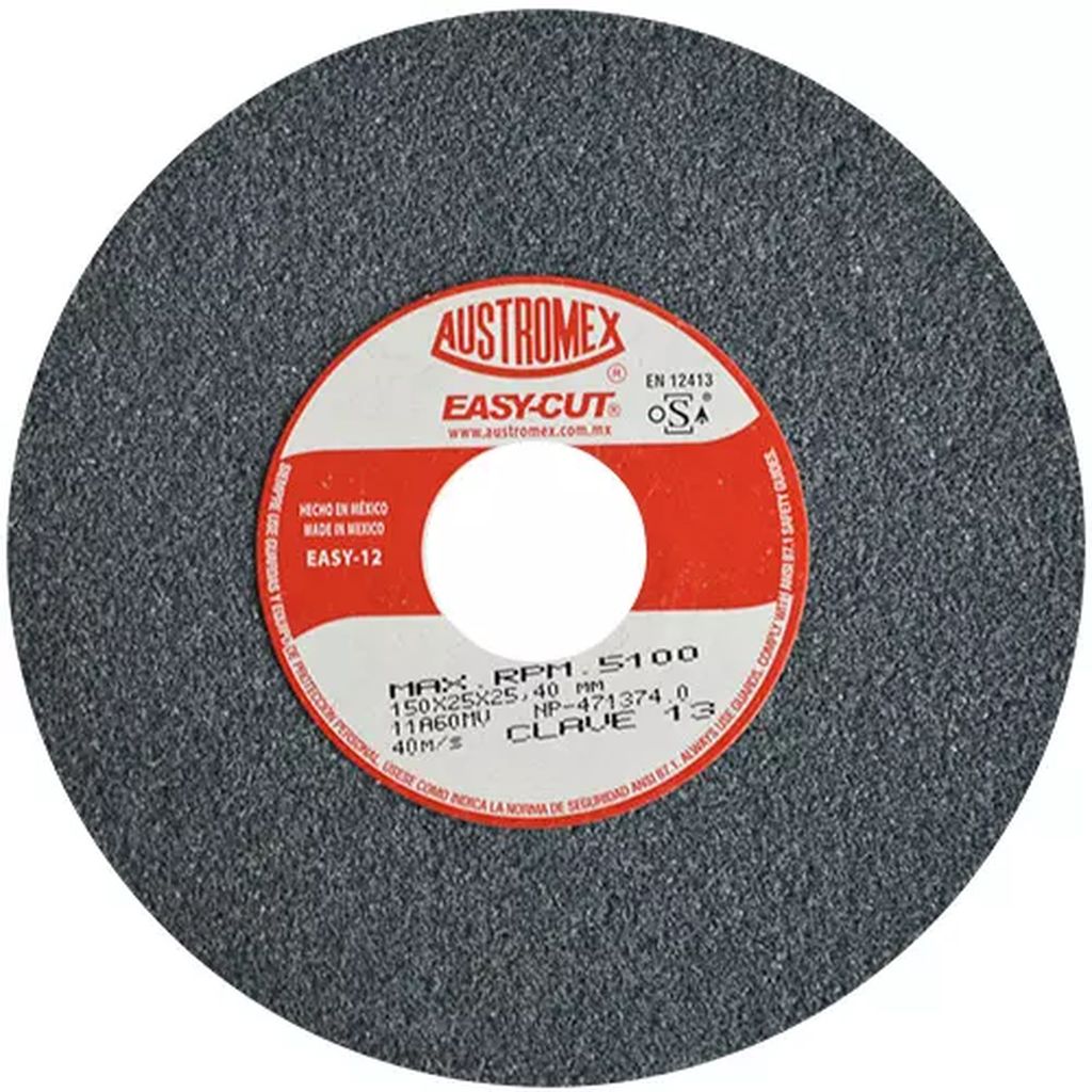 PIEDRA ABRASIVA T-1 6"X1"X1" G60 GRIS MEDIO USO GRAL-METAL-ESMERILAR-AFILAR-H.FORJ (EASY-CUT), AUSTROMEX