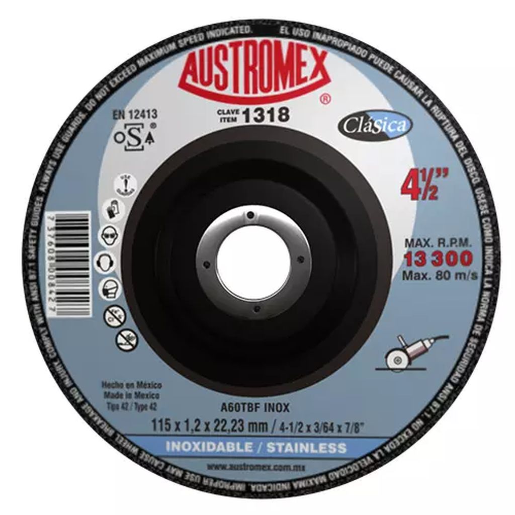 DISCO T-27 4.1/2"X0.04"X7/8" P/CORTE DE ACERO INOX.  TRIPLE MALLA DE F.V., AUSTROMEX