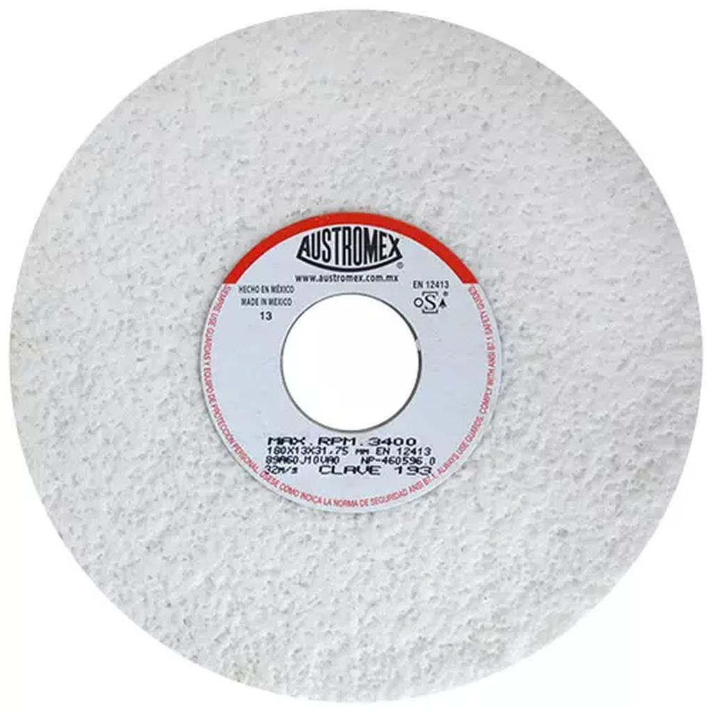 PIEDRA ABRASIVA T-1 7"X1/2"X1.1/4" G60 BLANCA POROSA USO GRAL-METAL-RECTIFICAR-CARBON, AUSTROMEX