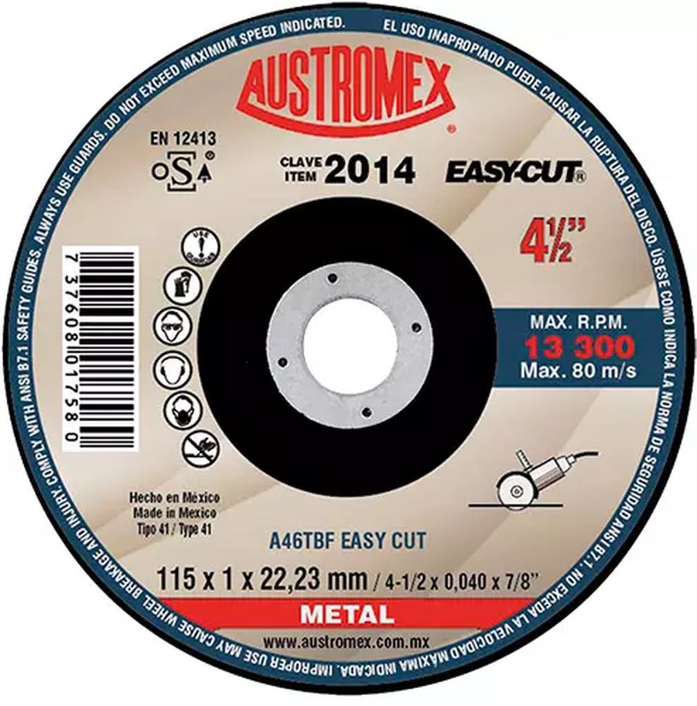 DISCO PARA CORTE DE METAL 4.1/2"X3/64"X7/8" (EASY-CUT) A4 2014