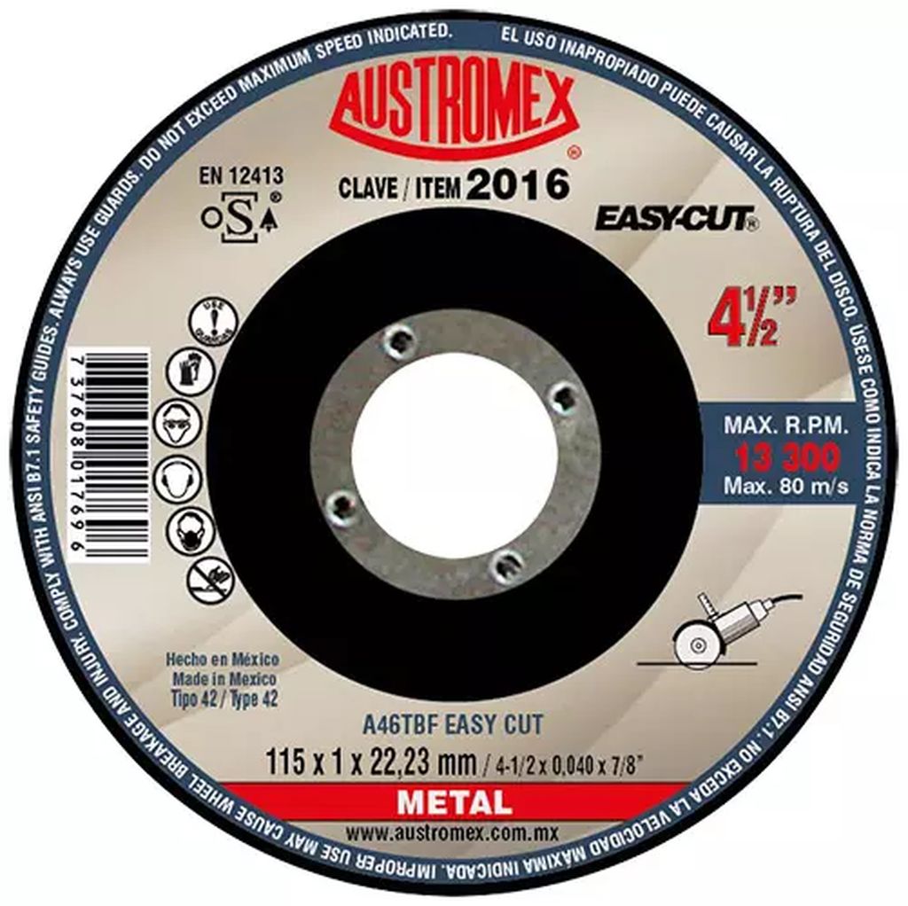 DISCO PARA CORTE DE METAL 4.1/2"X3/64"X7/8" (EASY-CUT) A4 2016