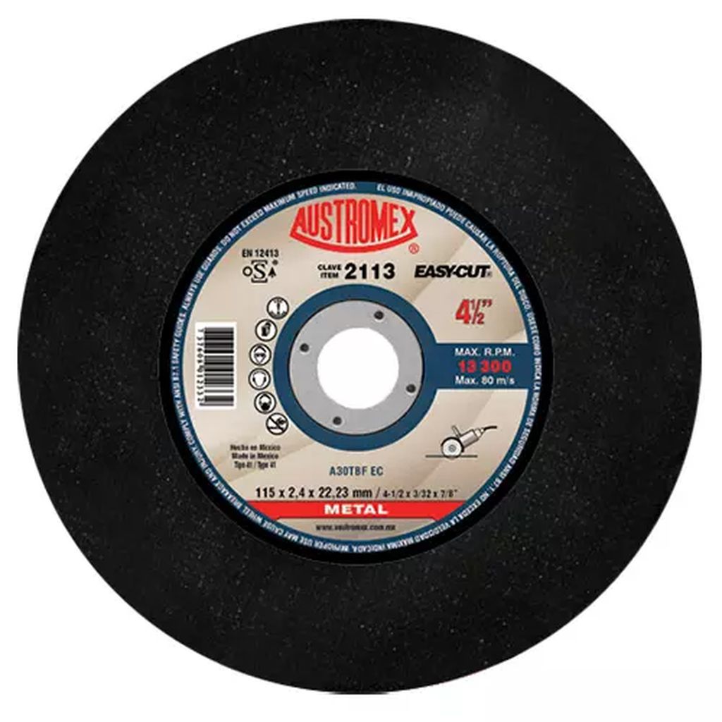 DISCO PARA CORTE DE METAL 4.1/2"X3/32"X7/8" LARGA DURACION (EASY-CUT), AUSTROMEX