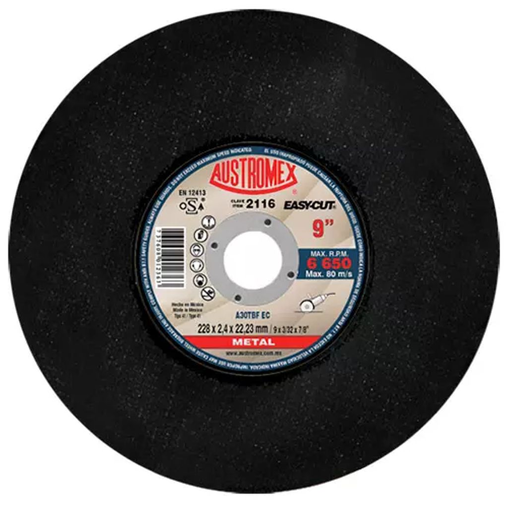 DISCO PARA CORTE DE METAL 9"X3/32"X7/8" LARGA DURACION (EASY-CUT), AUSTROMEX
