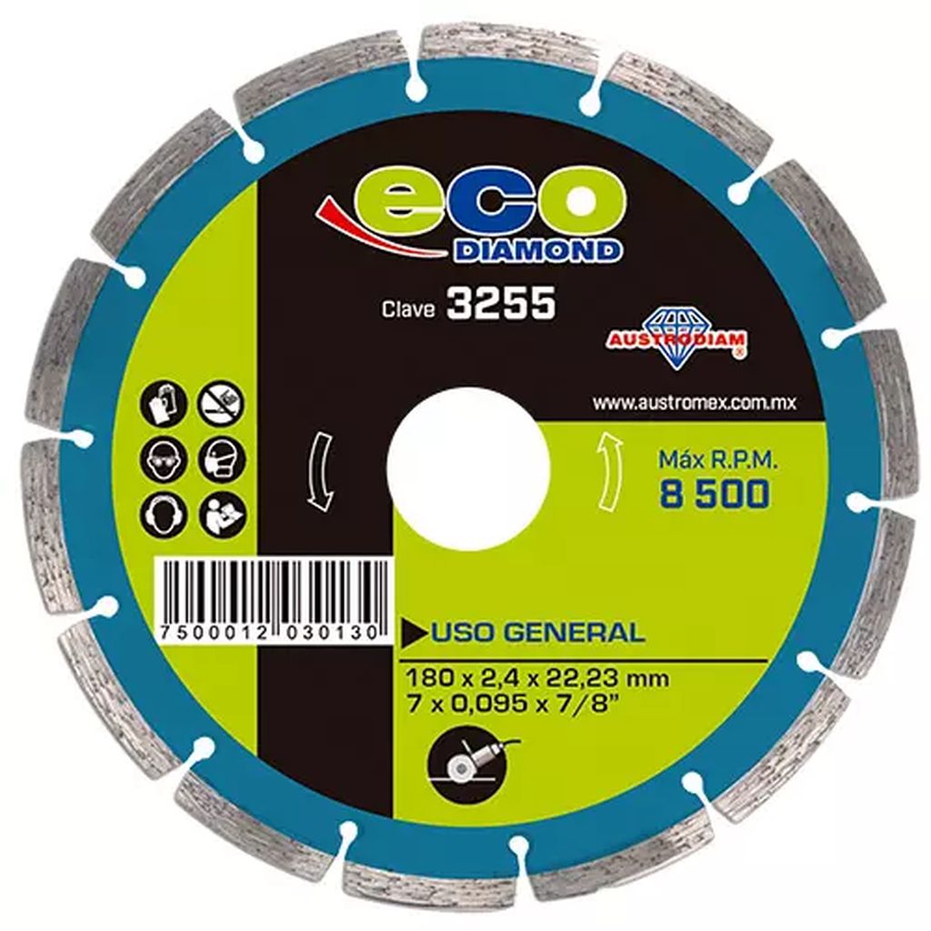 DISCO DE DIAMANTE 7"X0.095"X7/8" SEGMENTADO USOS GENERALES (ECODIAMOND), AUSTRODIAM