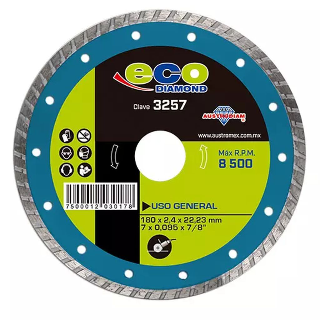 DISCO DE DIAMANTE 7"X0.095"X7/8" TURBO USOS GENERALES (ECODIAMOND), AUSTRODIAM