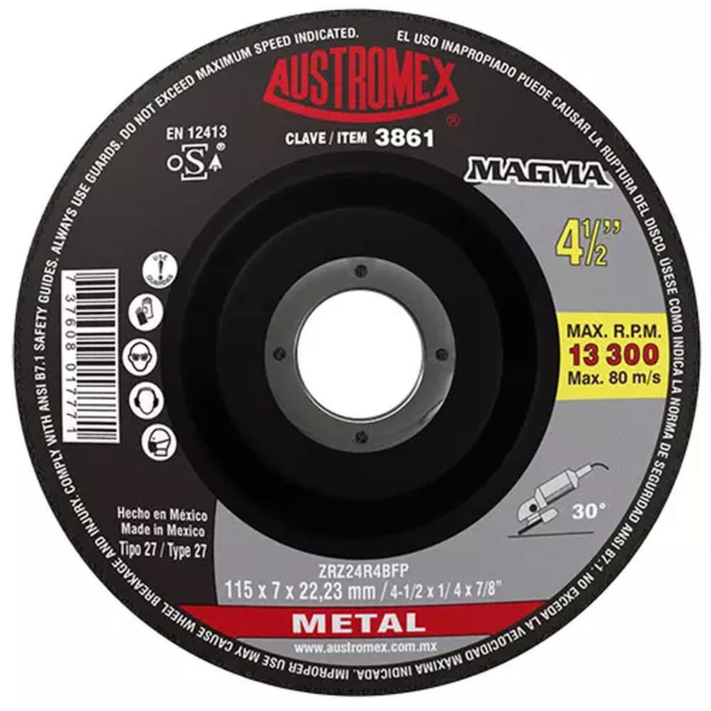 DISCO T-27 4.1/2"X1/4"X7/8" PARA DESBASTE DE METAL (MAGMA), AUSTROMEX