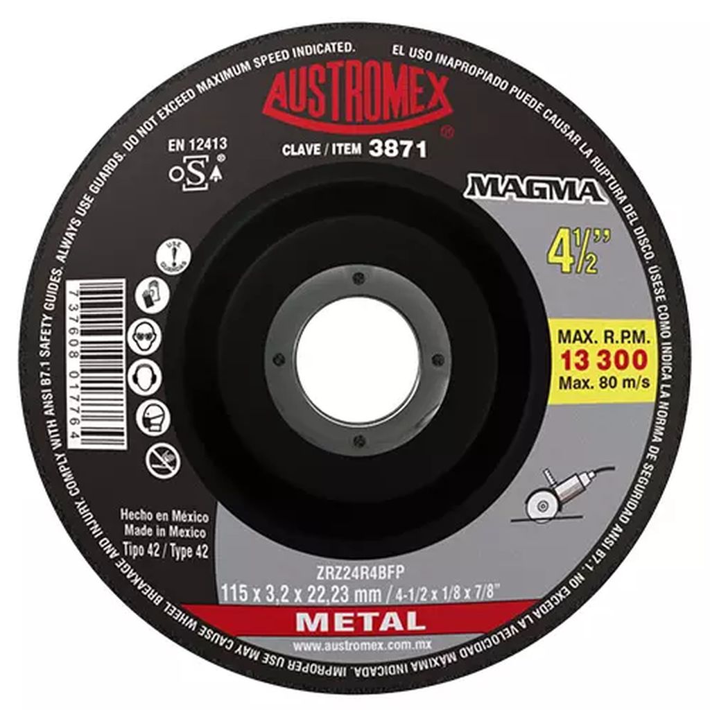 DISCO PARA CORTE PRECISO DE METAL 4.1/2"X1/8"X7/8" (MAGMA), AUSTROMEX