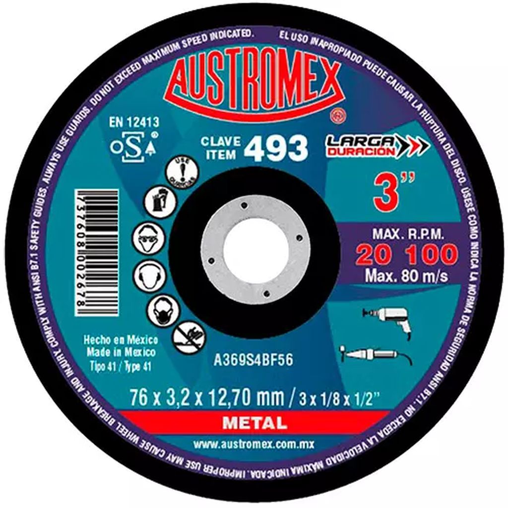 DISCO PARA CORTE DE METAL 3"X1/8"X1/2" LARGA DURACION, AUSTROMEX