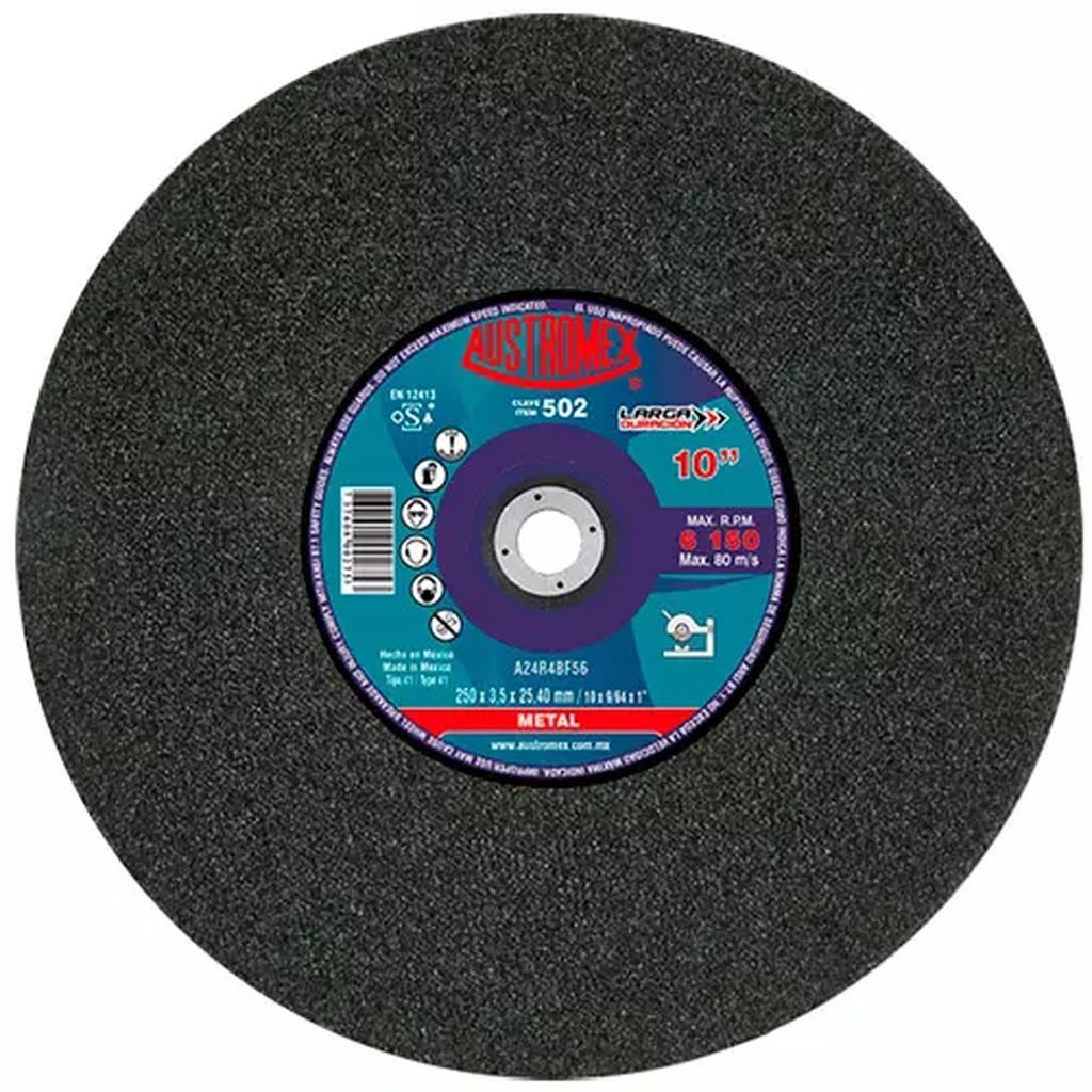 DISCO PARA CORTE DE METAL 10"X1/8"X1" LARGA DURACION, AUSTROMEX
