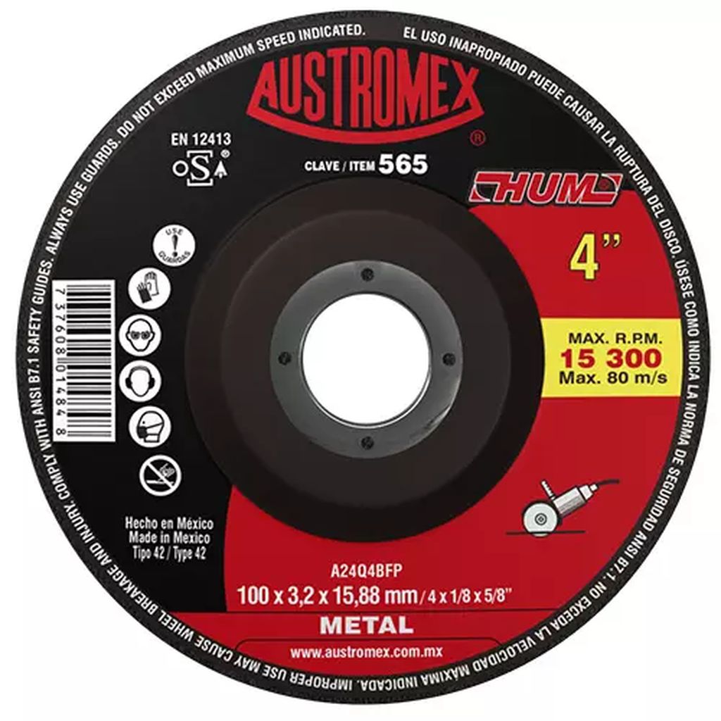 DISCO T-27 4"X1/8"X5/8" PARA CORTE DE METAL (HUM), AUSTROMEX