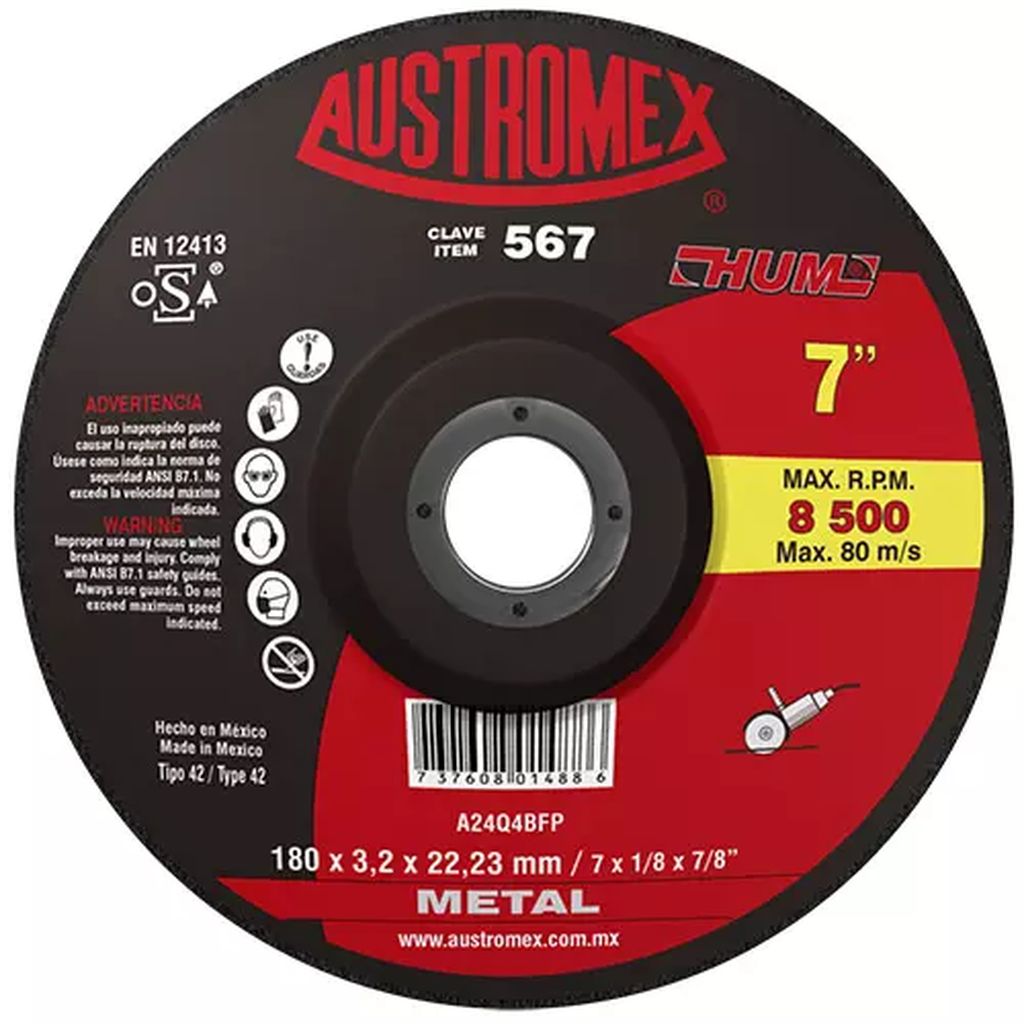 DISCO T-27 7"X1/8"X7/8" PARA CORTE DE METAL (HUM), AUSTROMEX