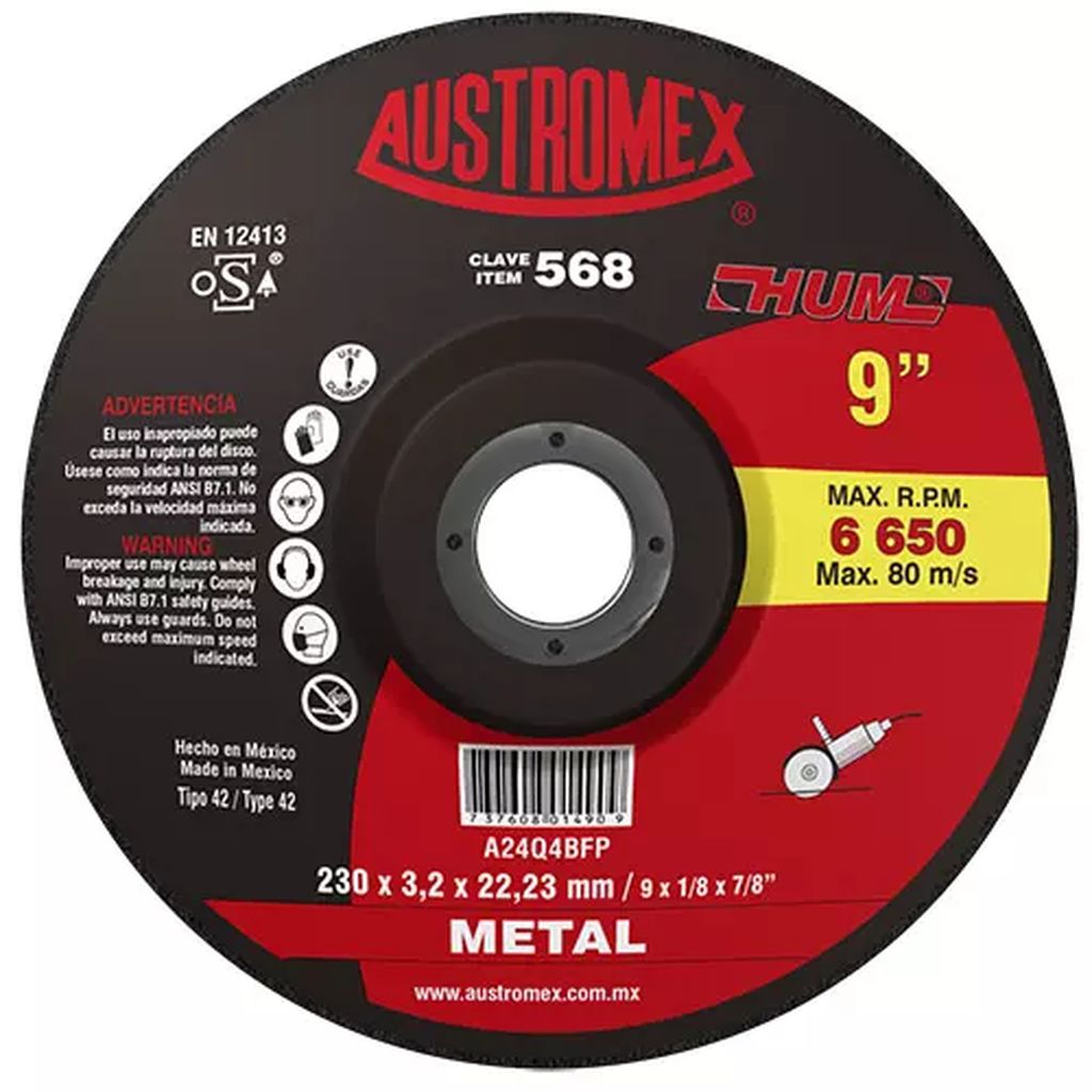 DISCO T-27 9"X1/8"X7/8" PARA CORTE DE METAL (HUM), AUSTROMEX