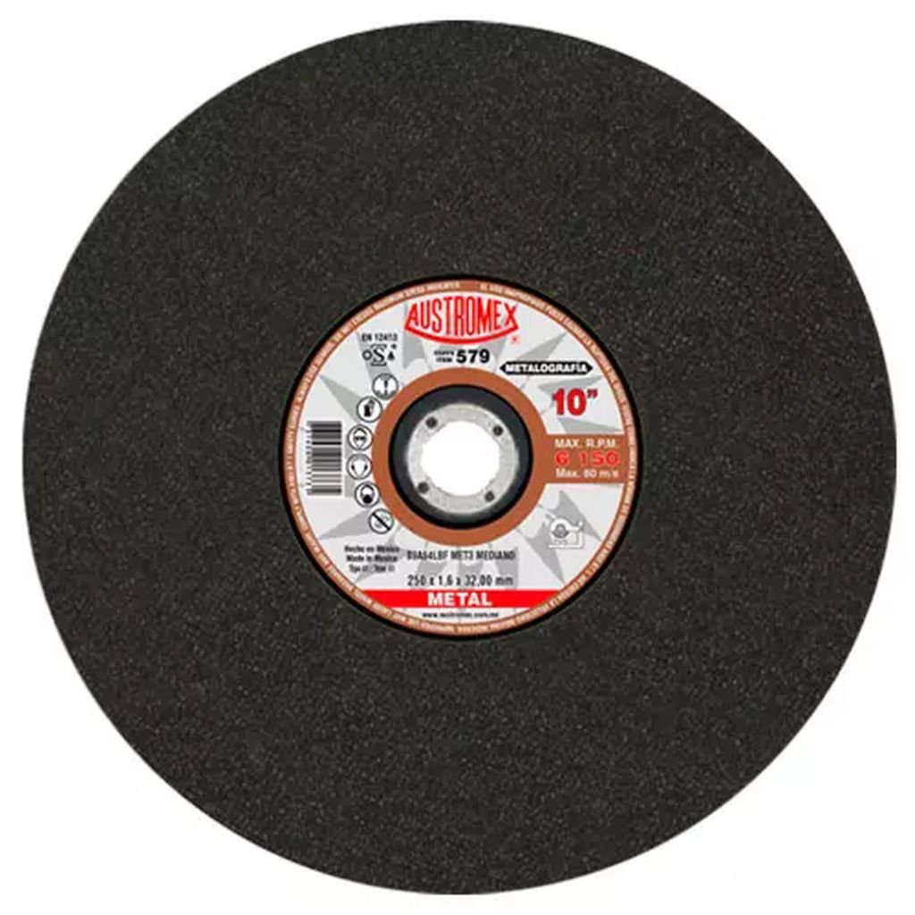 DISCO PARA CORTE DE METALOGRAFICA 10"X1/16"X1.1/4" FRIO Y RAPIDO MEDIANO, AUSTROMEX