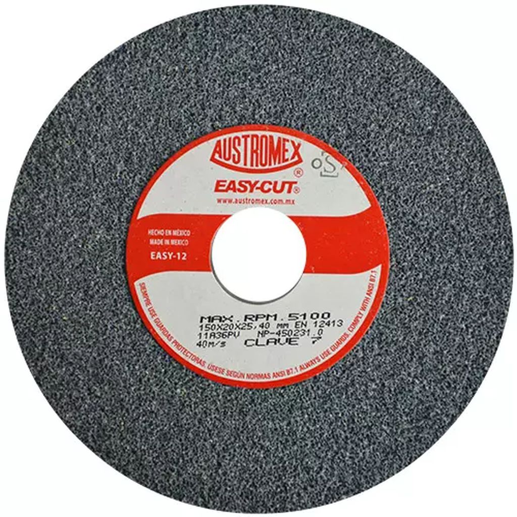 PIEDRA ABRASIVA T-1 6"3/4"1"G36 GRIS BURDO USO GRAL-METAL-ESMERILAR-AFILAR-H.FORJ (EASY-CUT), AUSTROMEX