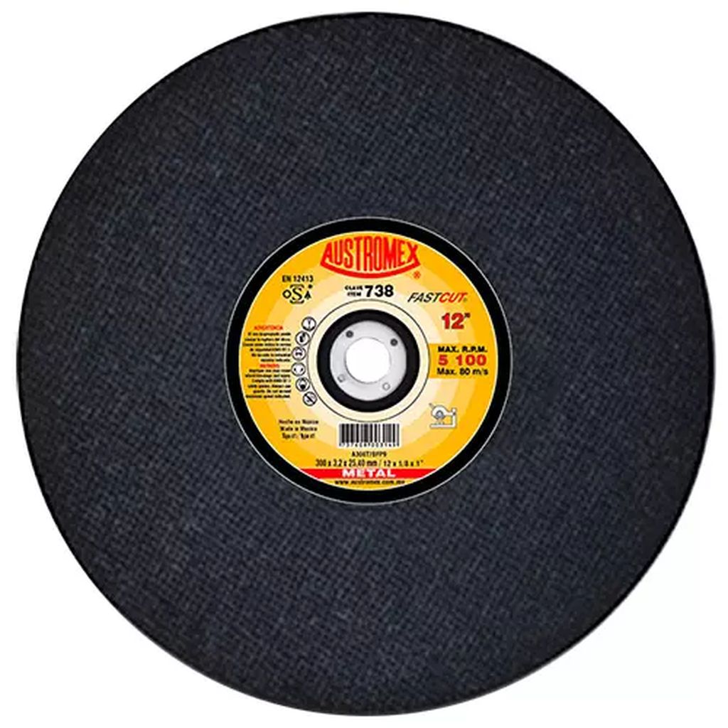 DISCO PARA CORTE DE METAL 12"X1/8"X1" LARGA DURACION (FASTCUT), AUSTROMEX