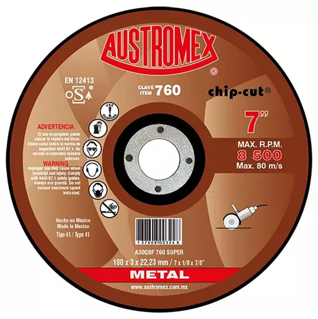 DISCO PARA CORTE DE METAL 7"X3/32"X7/8" LARGA DURACION (CHIP-CUT), AUSTROMEX