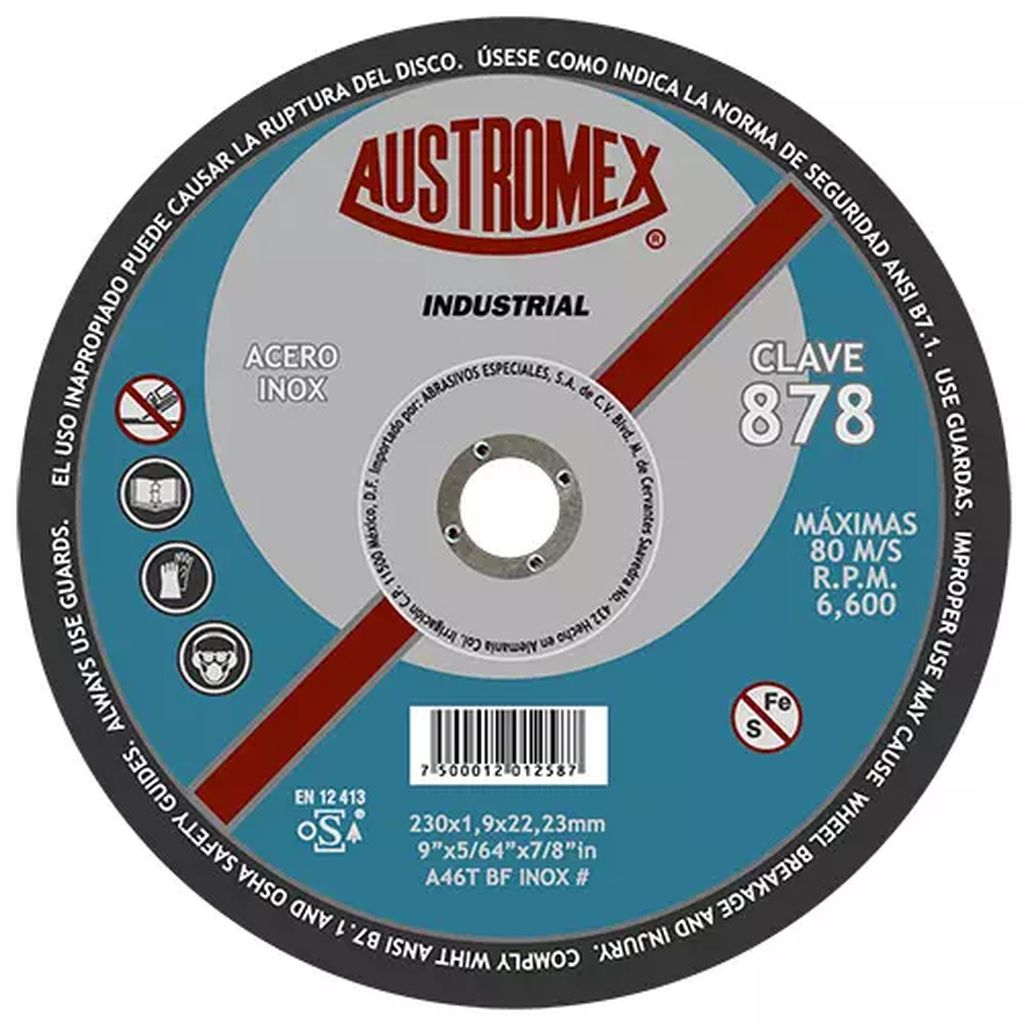 DISCO PARA CORTE DE ACERO INOXIDABLE 9"X1.9MMX7/8" SUPER DELGADO (INDUSTRIAL), AUSTROMEX