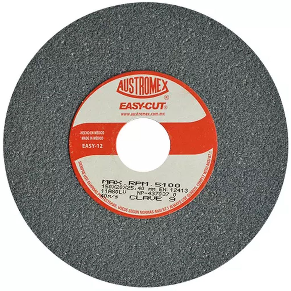 PIEDRA ABRASIVA T-1 6"3/4"1"G80 GRIS FINO USO GRAL-METAL-ESMERILAR-AFILAR-H.FORJ (EASY-CUT), AUSTROMEX