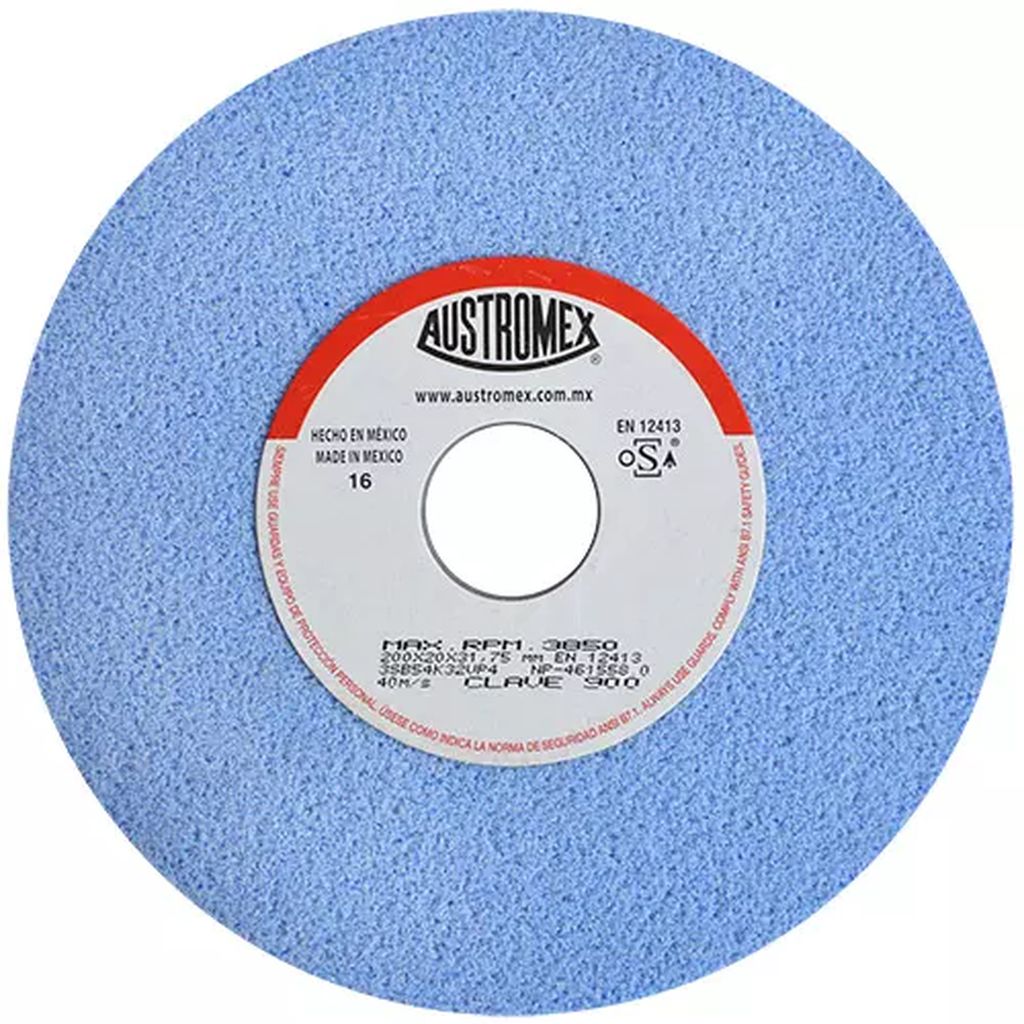 PIEDRA ABRASIVA T-1 8"X3/4"X1.1/4" G54 AZUL 3SB METAL-AFILADO-RECTIFICADO-TEMPLADOS, AUSTROMEX