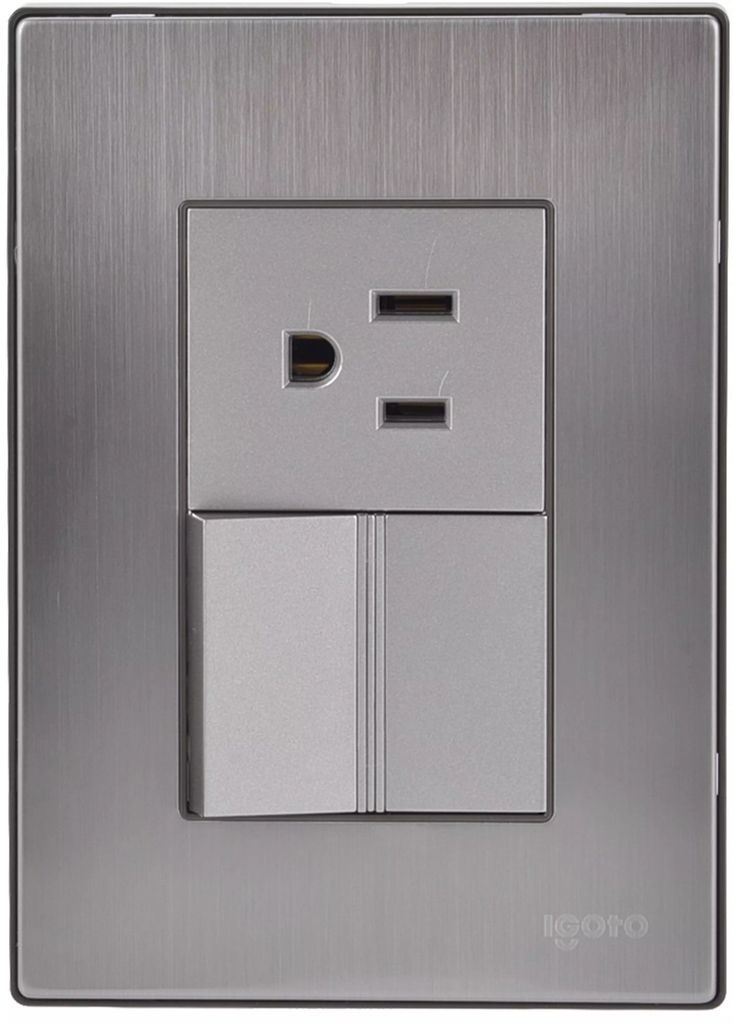 PLACA ARMADA INOX CON 1 APAG SENCILLO Y 1 CONTACTO DE 1.5 MÓDULOS  PLATA, AXO LIGHT