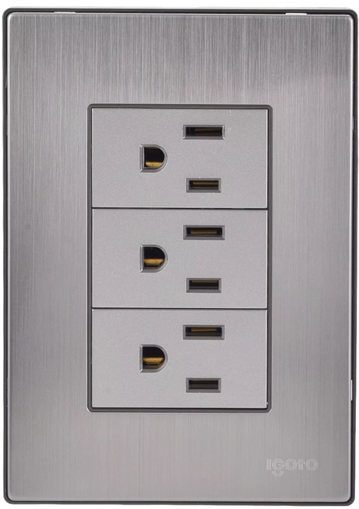 PLACA ARMADA INOX CON 3 CONTACTOS SENCILLOS DE 1 MÓDULO PLATA, AXO LIGHT