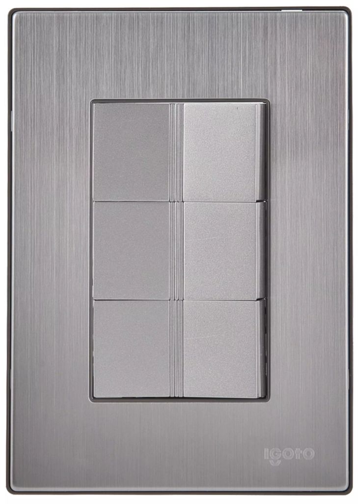 APAGADOR ELECTRICO TRIPLE CON PLACA DE A. INOX 125 V 15 A ACABADO PLATA, AXO LIGHT