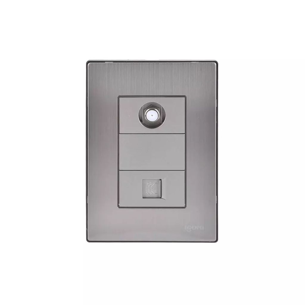 PLACA ARMADA INOX C/TOMA DE TELEFONO+C/TOMA COAXIAL DE T.V. DE 1 MODULO PLATA, AXO LIGHT