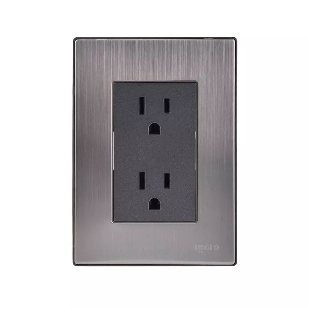 PLACA ARMADA INOX C/COTACTO DUPLEX  ATERRIZADO 2P+T 15 A 125V OXFORD, AXO LIGHT