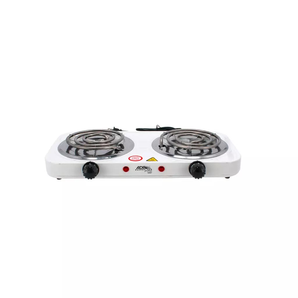 PARRILLA ELECTRICA 2 QUEMADORES TIPO RESISTENCIA DE ACERO INOXIDABLE CON TERMOSTATO 5 NIVELES 2000 W, ADIR