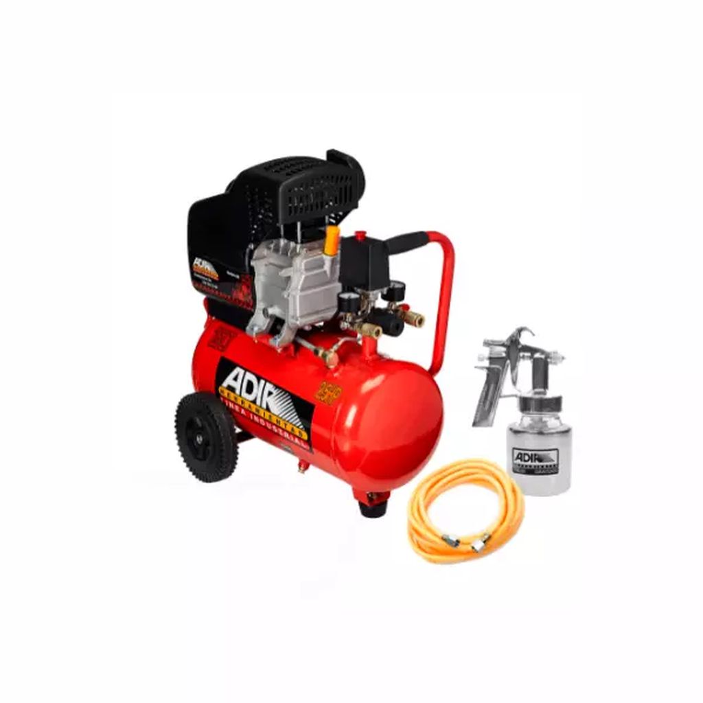 COMPRESOR MOTO LUBRICADO 120 VOLT 2850 RPM 2.5 HP 25 LT. 115PSI HORIZONTAL +MANGUERA Y PISTOLA, ADIR