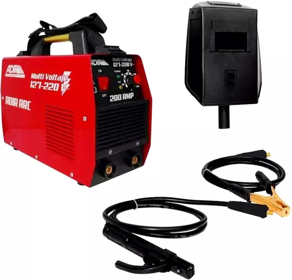 SOLDADORA PARA ELECTRODO REVESTIDO INVERTER 030-200 A 120/220 V (CA) CON CABLES, CARETA Y CEPILLO, ADIR