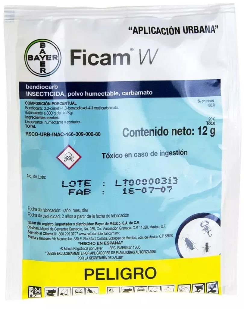 INSECTICIDA USO GENERAL EN POLVO HUMECTABLE CARBAMATO 12 GR (FICAM W), BAYER