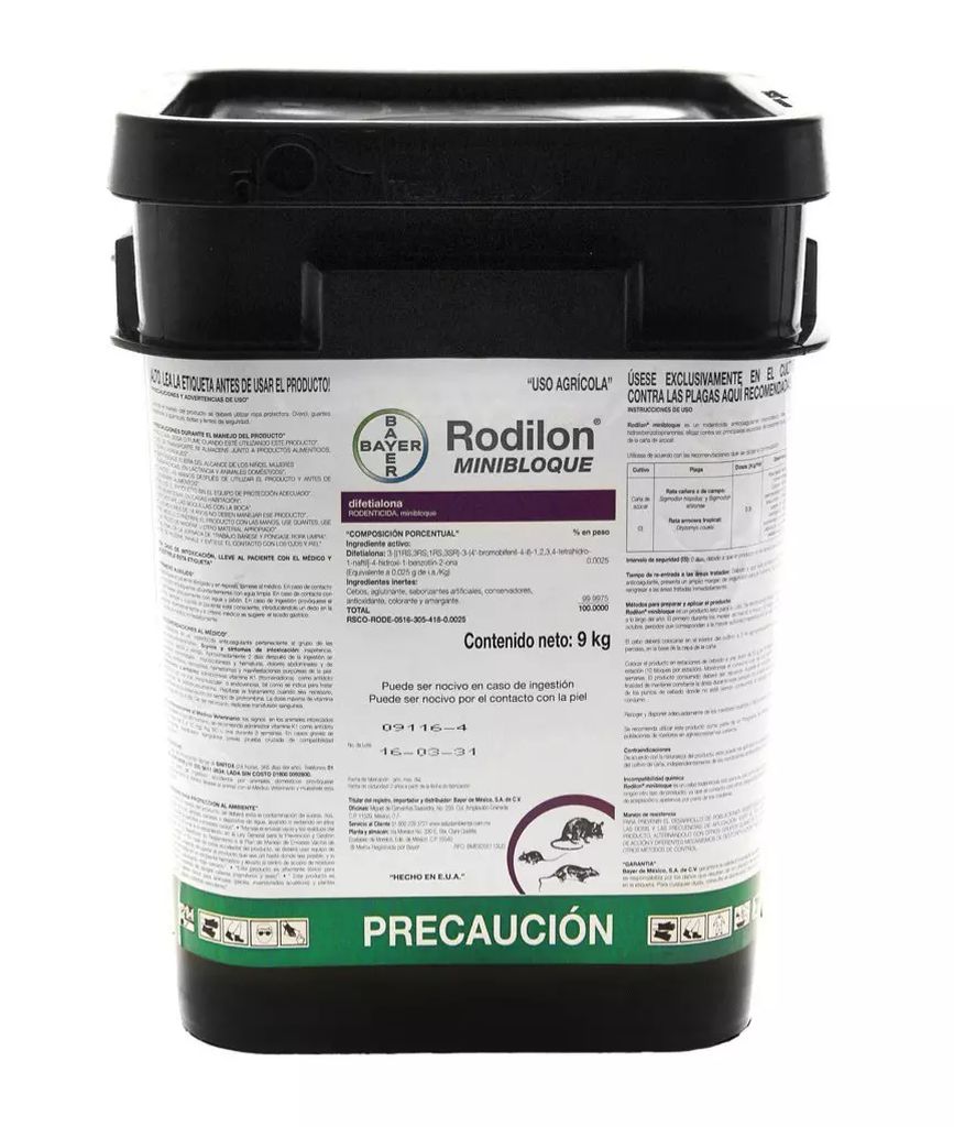 RODENTICIDA DIFETIALONA  UNIDOSICO EN BLOQUE PARAFINADO KG (RODILON MINIBLOQUE), BAYER