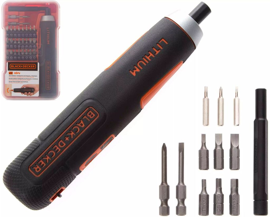 ATORNILLADOR INALAMBRICO 04 V 1/4" VVR 320 RPM SENSOR DE PRESION LUZ LED CARGADOR USB ESTUCHE 27 ACCS, BLACK AND DECKER