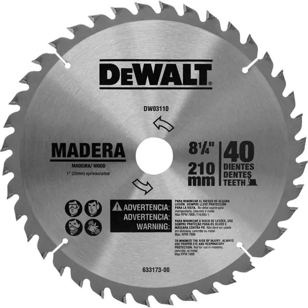 SIERRA CIRCULAR 8.1/4"X1" 40 DIENTES C-TUNG P/MADERA, DEWALT