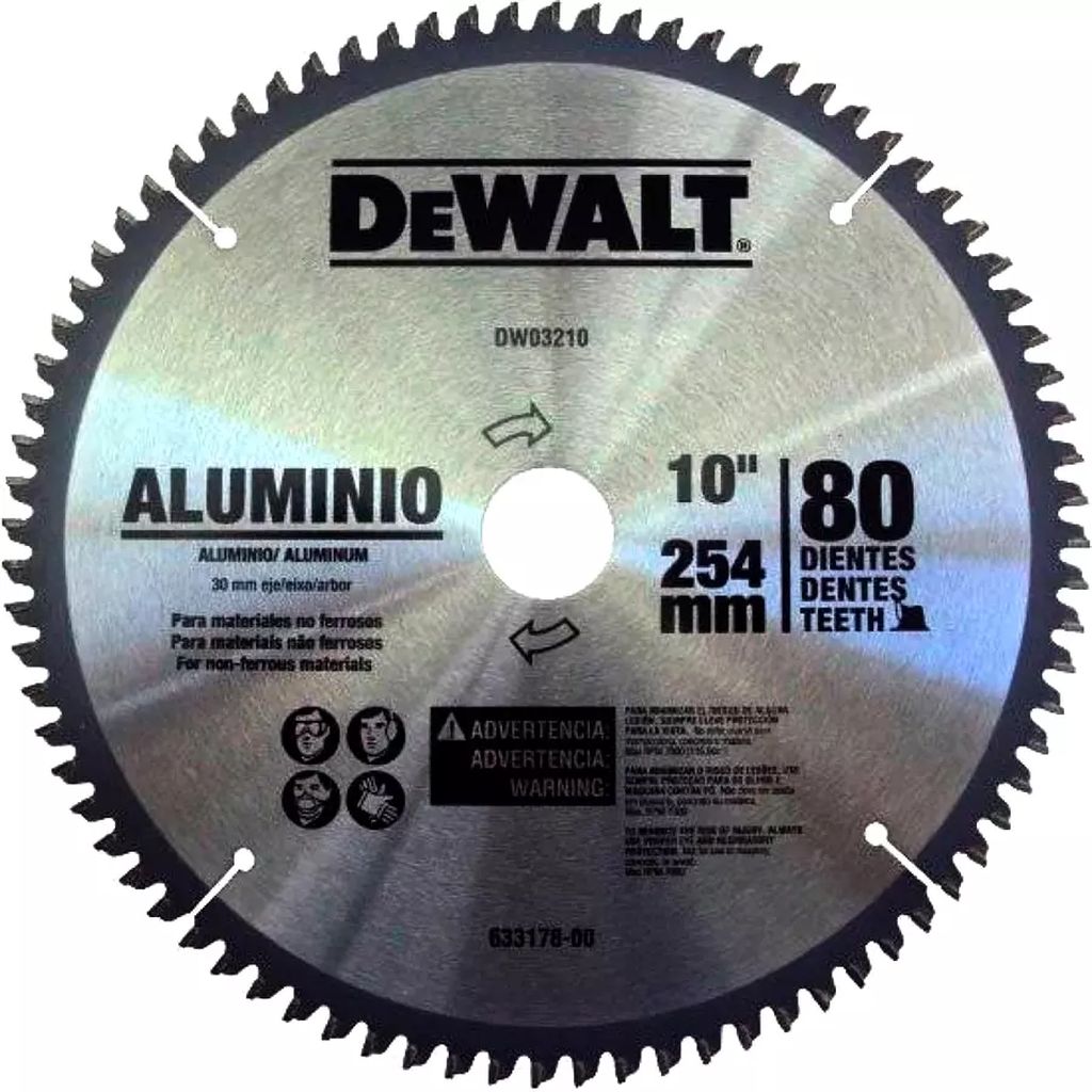 SIERRA CIRCULAR 10"X1" 80 DIENTES C-TUNG ALUMINIO, DEWALT