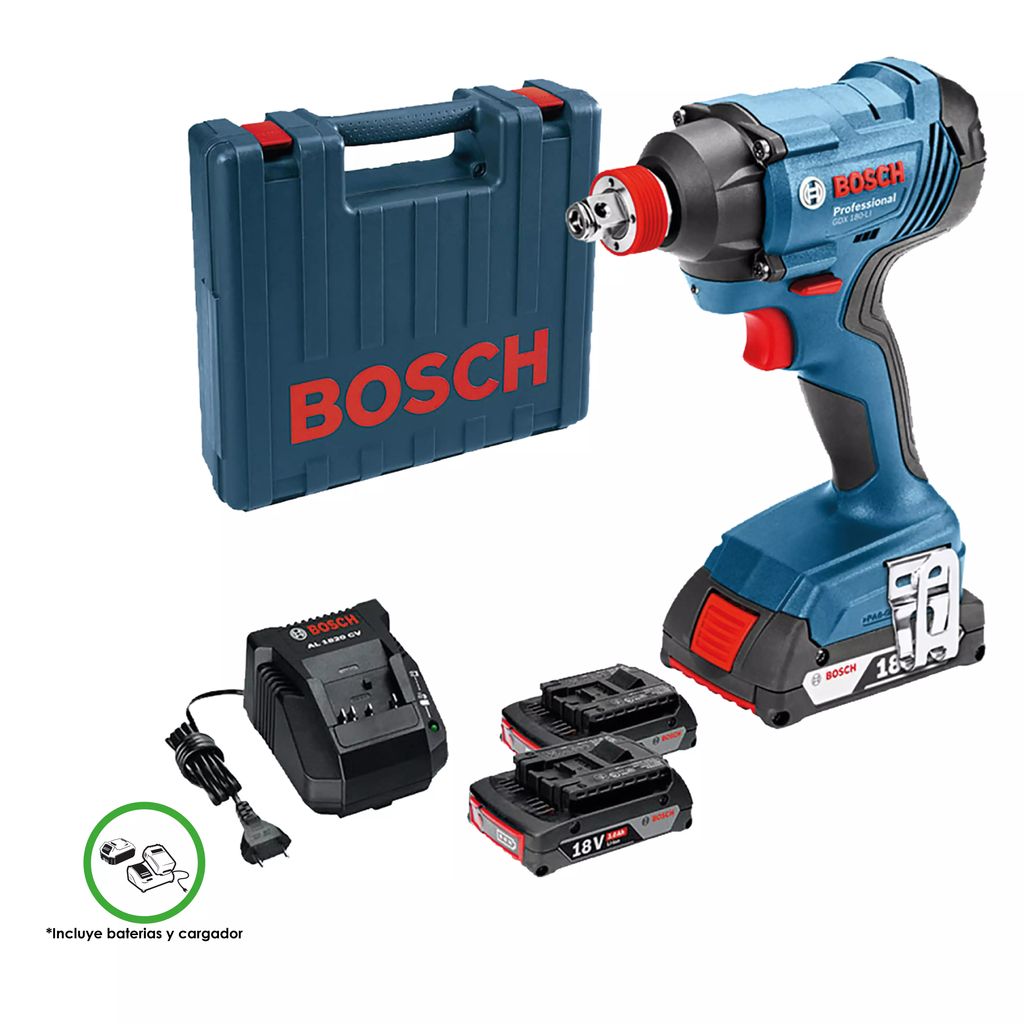 PISTOLA D/IMPACTO IN 1/4"-1/2" 18V VVR 0-2800RPM 0-3600GPM 180NM LUZ LED 2 BAT CAR EST (GDX 180-LI), BOSCH