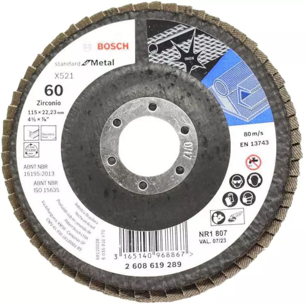 DISCO LAMINADO 4.1/2"X7/8" G060 PARA DESBASTE Y PULIDO DE MET Y A.INOX (STANDARD FOR METAL), BOSCH
