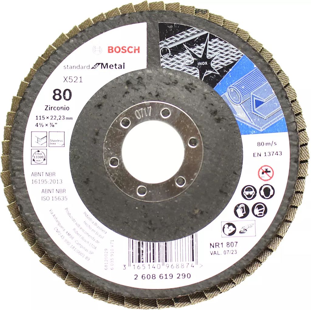 DISCO LAMINADO 4.1/2"X7/8" G080 PARA DESBASTE Y PULIDO DE MET Y A.INOX (STANDARD FOR METAL), BOSCH