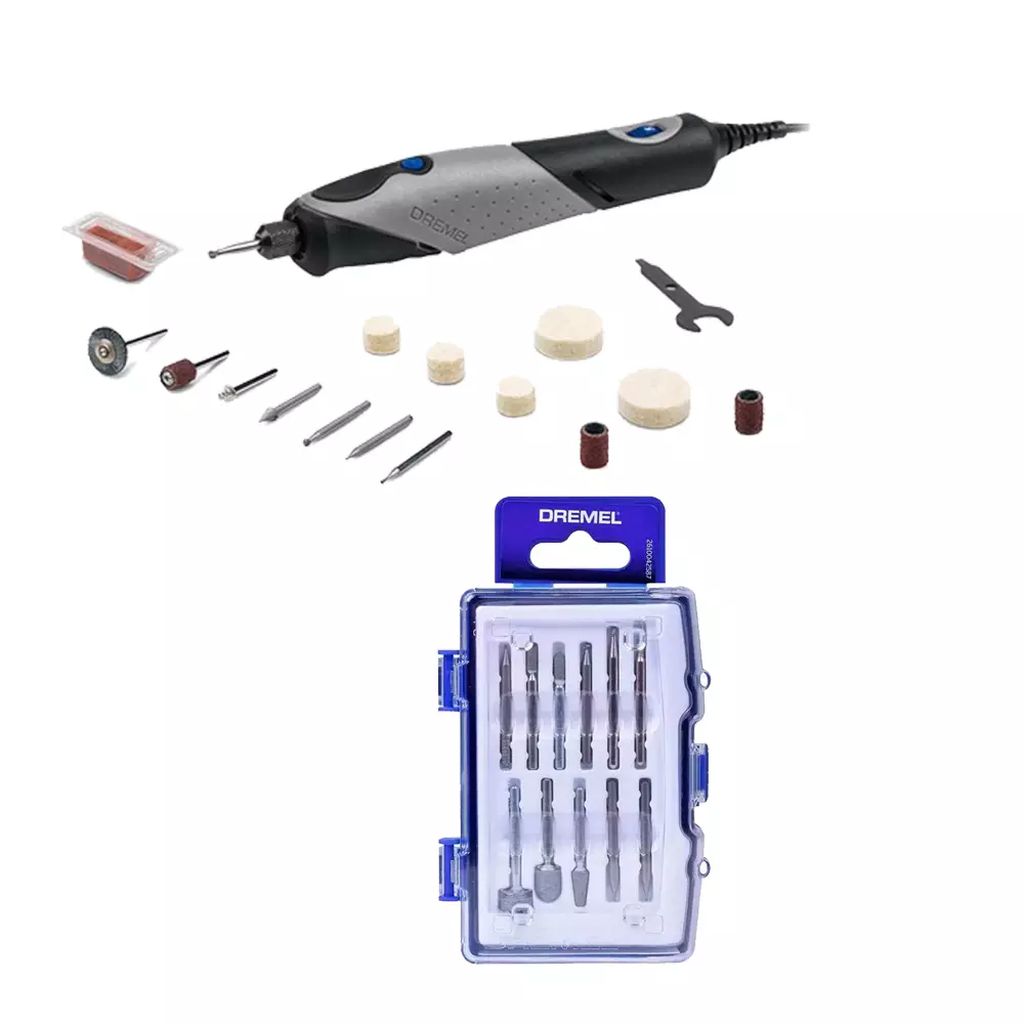 MOTO-TOOL INALAMBRICO 9W 5000-22000RPM (15ACCS)(STYLO 2050)+JUEGO DE ACCS GRABADO Y TALLADO (11PZAS), DREMEL