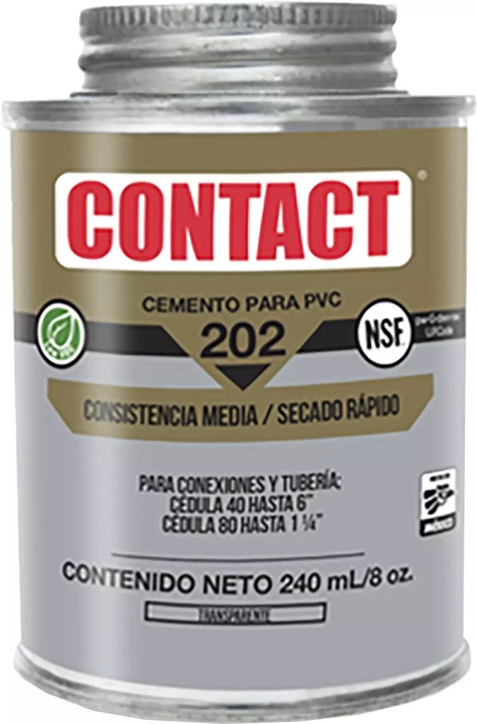 CEMENTO PARA PVC 240 ML (8 OZ) TRANSPARENTE ETIQUETA DORADA (CONTACT 202), CONTACT