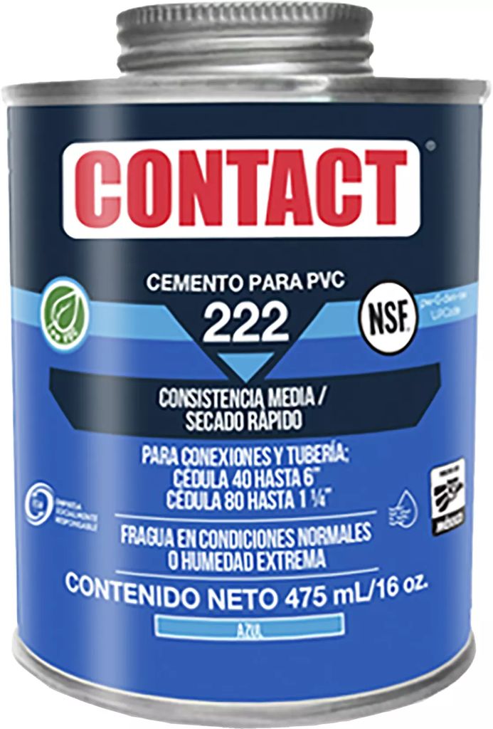 CEMENTO PARA PVC 475 ML (16 OZ) AZUL SECADO RAPIDO ETIQUETA AZUL (CONTACT 222), CONTACT