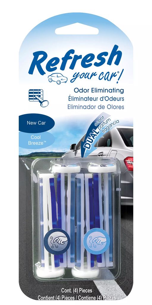 AROMATIZANTE AMBIENTAL PARA AUTO AROMAS COOL BREZEE/NEW CAR VENT STICKS (4 PZAS), REFRESH
