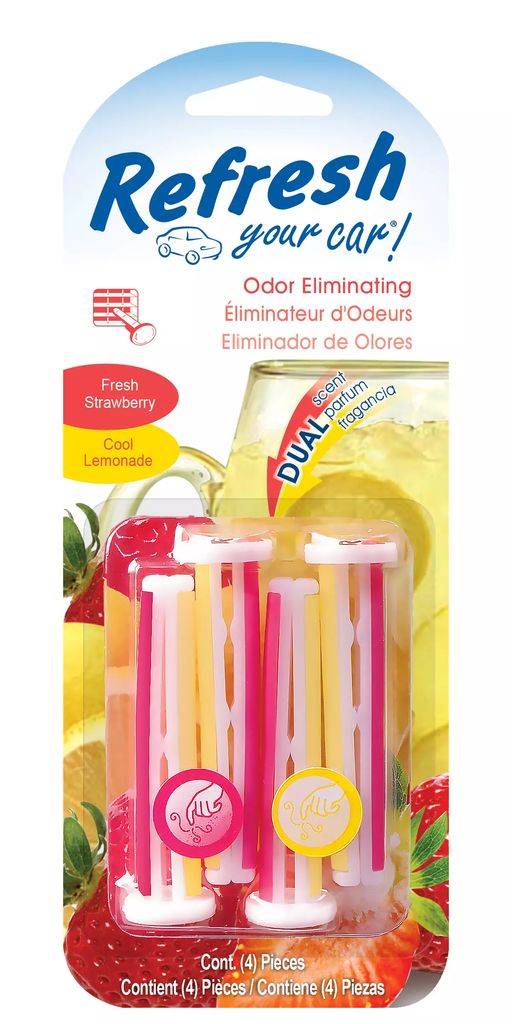 [E1 RVBP-4STRAW] AROMATIZANTE AMBIENTAL PARA AUTO AROMAS FRESH STRAWBERRY/COOL LEMONADE VENT STICKS (4 PZAS), REFRESH