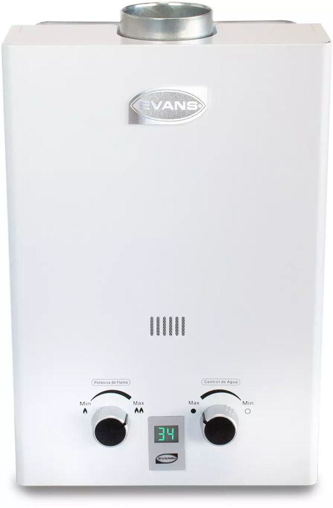 CALENTADOR INSTANTANEO 6 LT ENCENDIDO AUTOMATICO GAS LP CON VISOR DE TEMPERATURA, EVANS