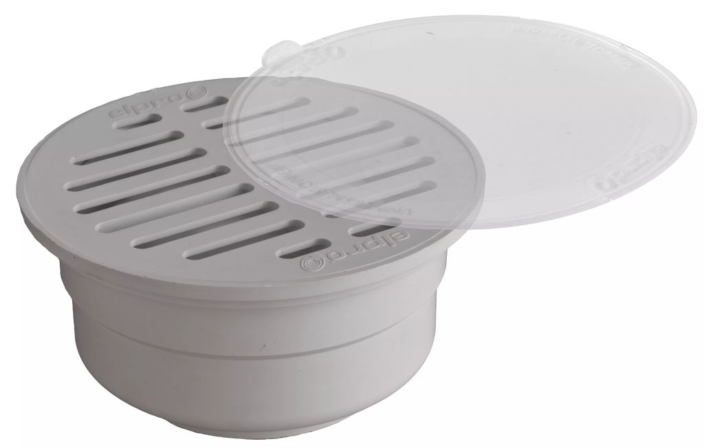 COLADERA PARA PISO REDONDA UNIVERSAL CON REJILLA BLANCA DE ABS, ELPRO