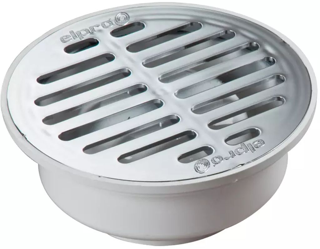 COLADERA PARA PISO REDONDA UNIVERSAL CON REJILLA CROMADA DE ABS SIN TAPETE, ELPRO
