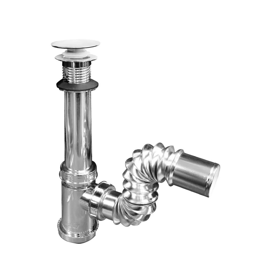 CESPOL P/LAVABO C/CUBIERTA DE ACERO TUBO FLEXIBLE BOTE CHICO C/TAPON PUSH, FLEXIMATIC